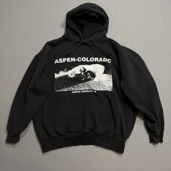 John Galt Aspen Colorado Hoodie Black One Size Oversized fits up to XL - Picture 1 of 6
